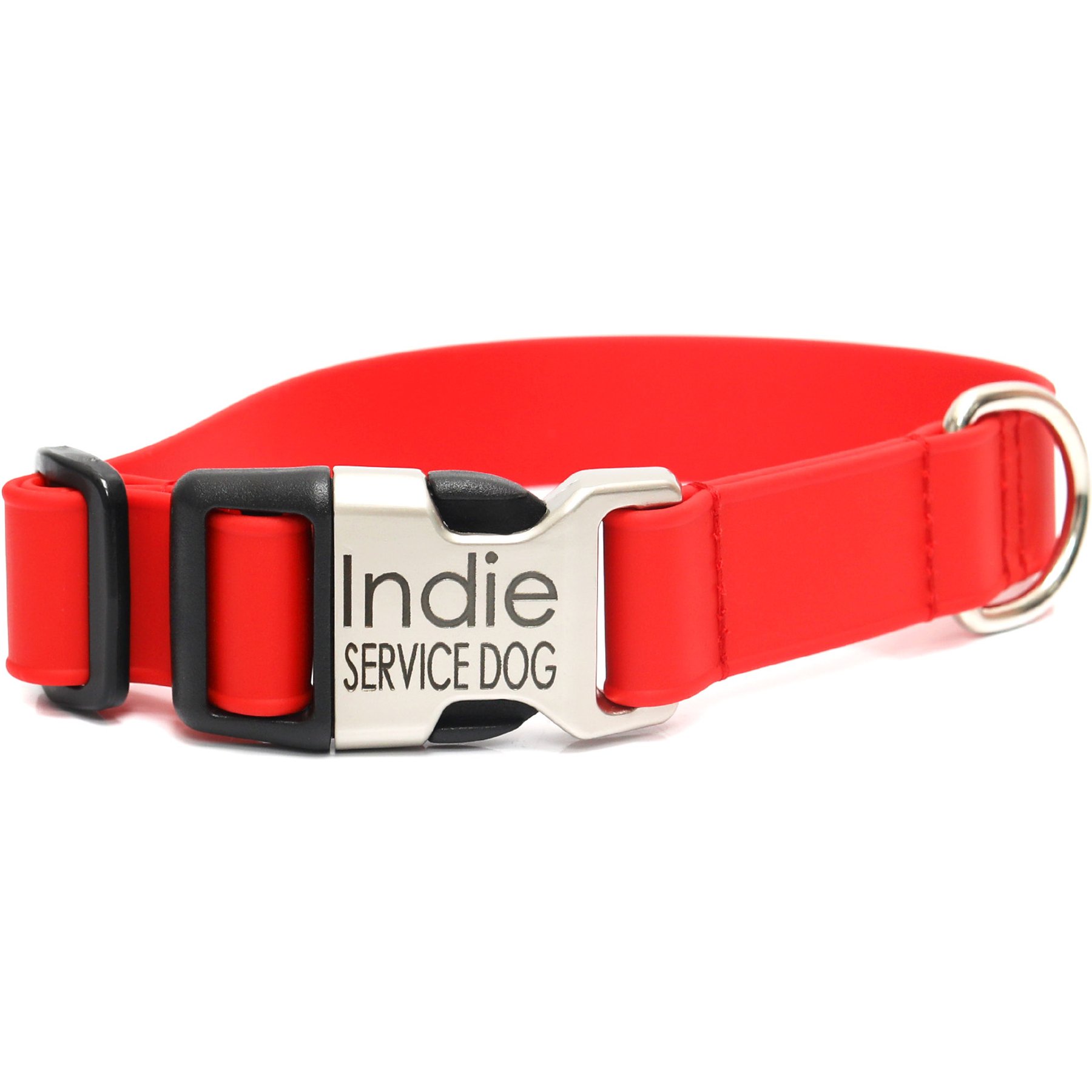 Mimi Green Personalized Engraved Buckle Lightweight Biothane Waterproof Dog Collar, Red, Small: 9-12-in neck, 0.625-in wide