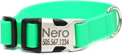 Mimi Green Personalized Engraved Buckle Lightweight Biothane Waterproof Dog Collar, Green, X-Large: 22-26-in neck, 1-in wide