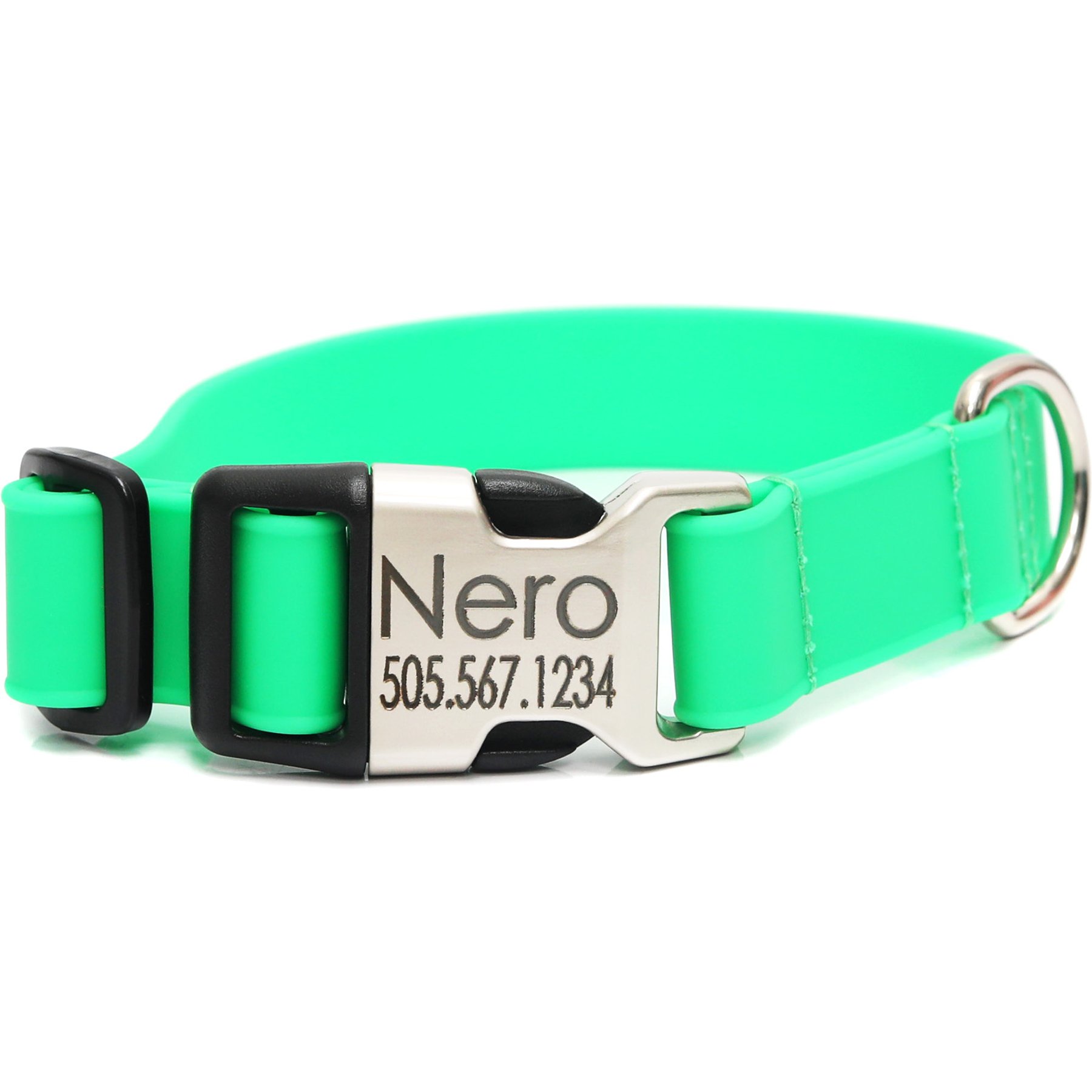 Mimi Green Personalized Engraved Buckle Lightweight Biothane Waterproof Dog Collar, Green, Medium - Long: 15-18-in neck, 1-in wide