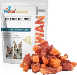 Pawant Training Snacks Gluten & Grain-Free Rawhide Low-Fat Duck Wrapped Sweet Potato Soft & Chewy Dog Treats, 8-oz pouch