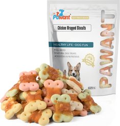 Pawant No Rawhide Wrapped Low-Fat Chicken Biscuits Dog Crunchy Treats, 16-oz pouch