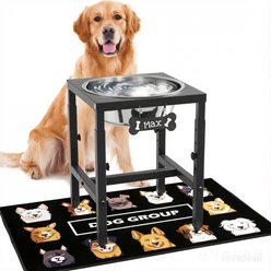 ADENGL Adjustable Elevated Metal Dog Water Bowl with Spill-Proof Mat, Black, Large: 6-L