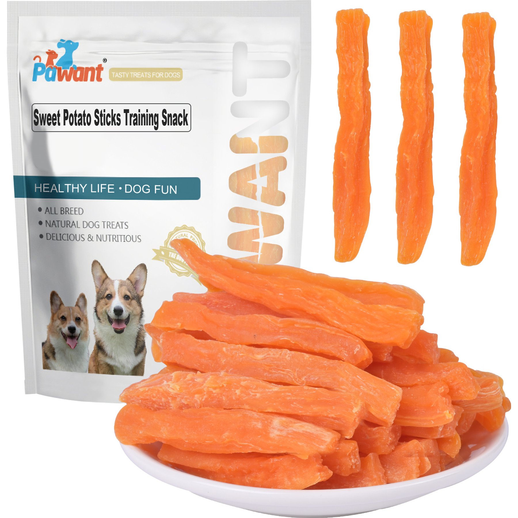 Pawant No Rawhide Training Snacks Grain-Free Low-Fat Sweet Potato Soft & Chewy Dog Treats, 16-oz pouch