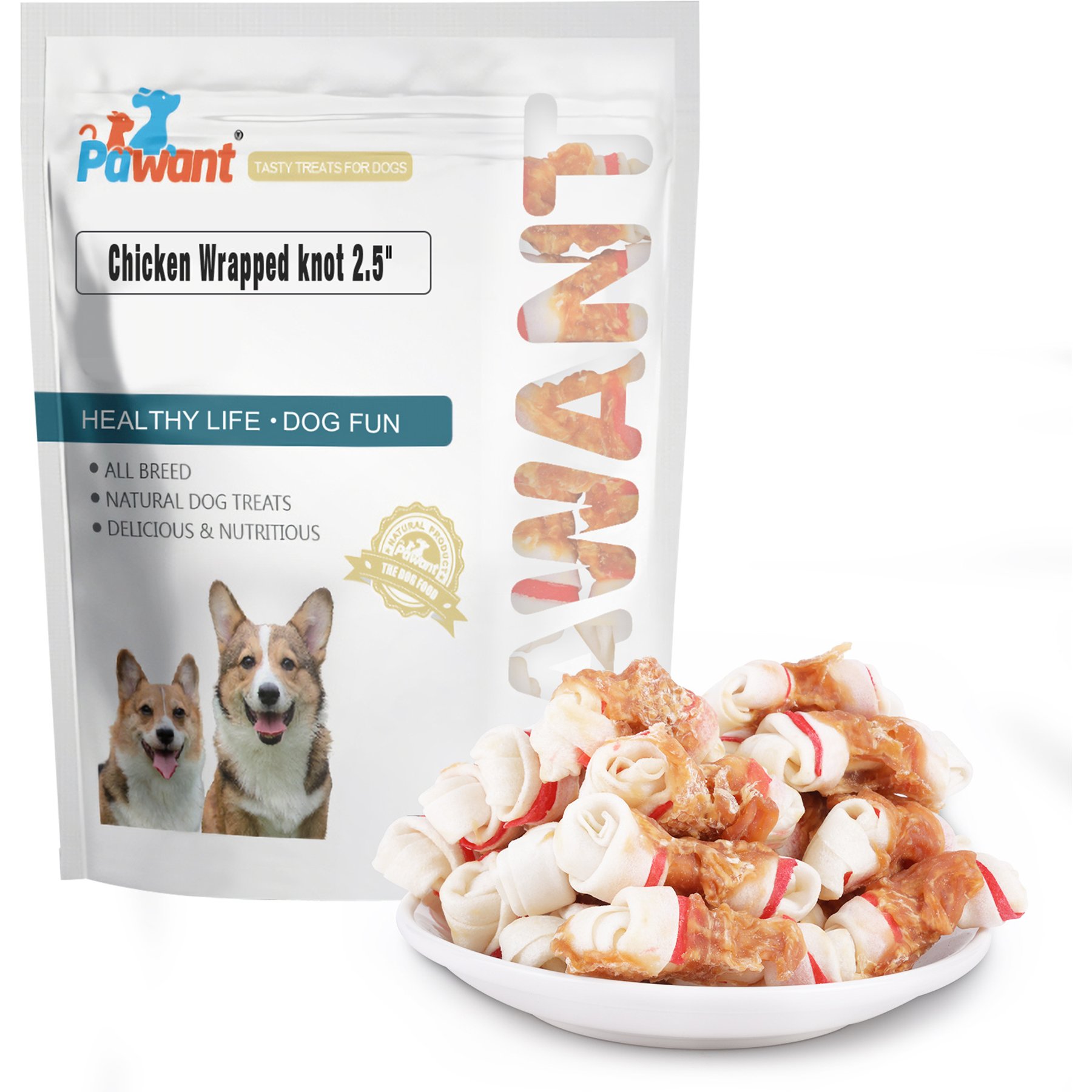 Pawant Treats Rawhide Bones 2.5-in Low-Fat Chicken Wrapped Hard Dog Chew, 8-oz pouch