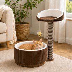 NonoPets Coffee Mug 25.59-in Corduroy Modern Hanging Toy Novelty Cat Tree with Sisal Scratching Post, Top Perch & Plush Base, Brown slide 1 of 7