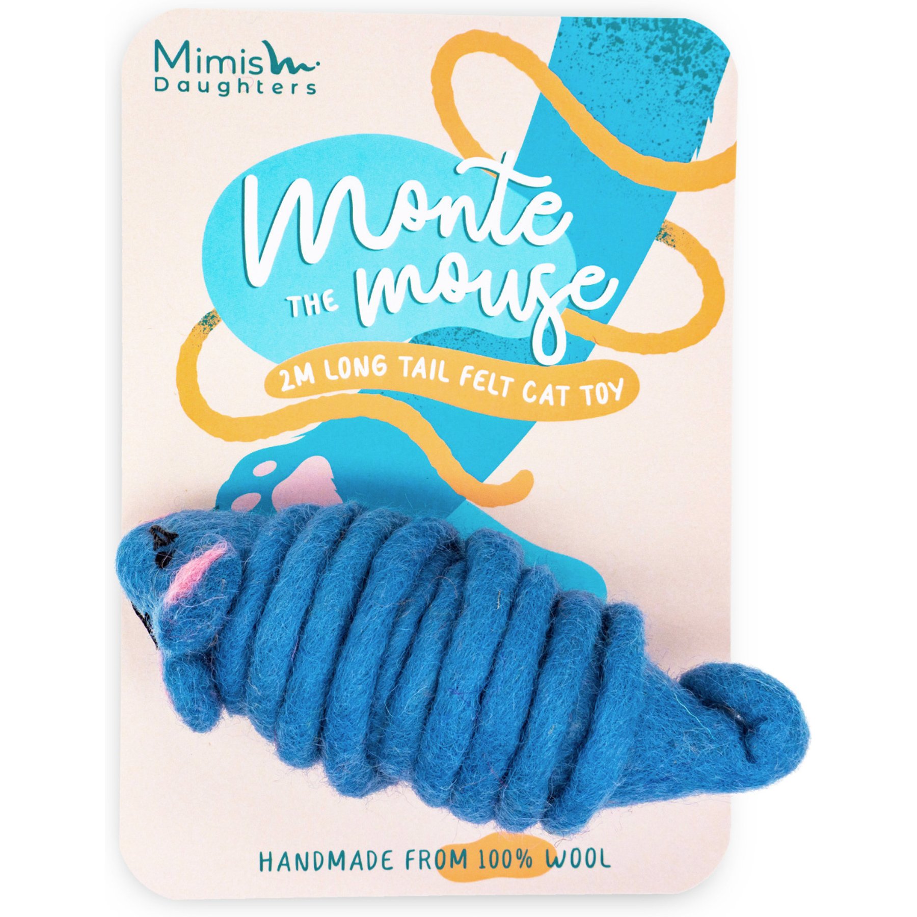Mimis Daughters Monte Mouse Exercise Teaser Cat Toy, 78-in, Turquoise