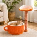 NonoPets Coffee Mug 25.59-in Corduroy Modern Hanging Toy Novelty Cat Tree with Sisal Scratching Post, Top Perch & Plush Base, Orange
