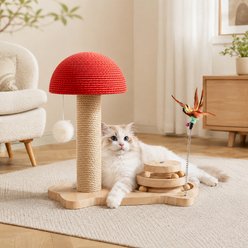 NonoPets Red Mushroom 15.75-in Plush Modern Hanging Toy Novelty Cat Scratching Furniture with Sisal Post, Wooden Slide Rail & Plush Accents