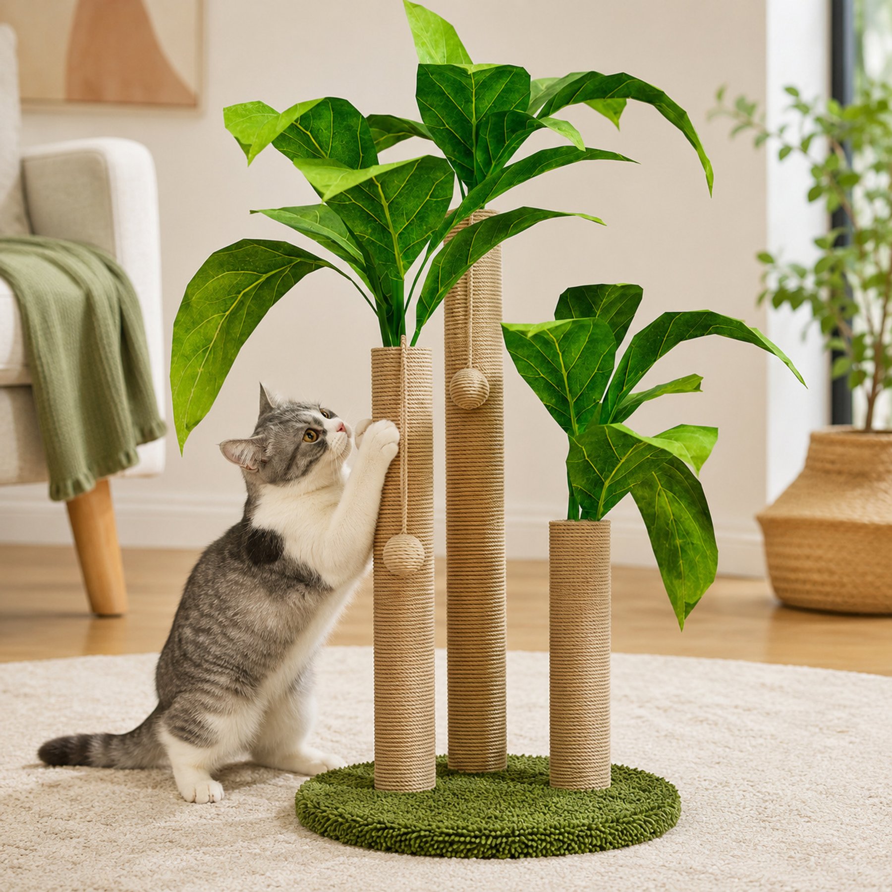 NonoPets Coconut Tree 31.5-in Plush Modern Hanging Toy Novelty Cat Scratching Post with Sisal Rope & Plush Leaves