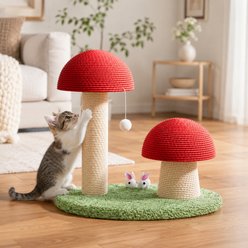 NonoPets Red Spotted Mushroom 13.78-in Plush Modern Hanging Toy Novelty Cat Scratching Post with Sisal Rope & Decorative Bunny Accents