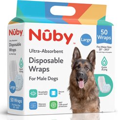 Nuby Pets Disposable Wetness Indicator, Absorbent & Leak-Resistant Belly Band Male Dog Wraps, 50 count, Large: 25 to 29.5-in