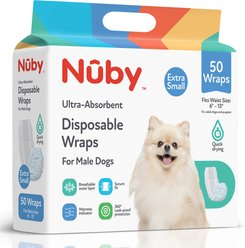 Nuby Pets Disposable Wetness Indicator, Absorbent & Leak-Resistant Belly Band Male Dog Wraps, 50 count, X-Small: 6 to 13-in