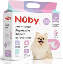 Nuby Disposable Wetness Indicator Leak-Resistant Female Dog Diapers, 50 count, X-Small: 9 to 6-in