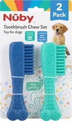 Nuby Toothbrush Mint Scent Durable Dental Teething Dog Chew Toy, 2 count, Assorted