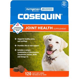 Nutramax Cosequin Joint Health Supplement with Glucosamine, Chondroitin, MSM & Omega-3's Soft Chews for Dogs, 120 count