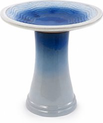 Little Pals Handmade Glazed Ceramic Bird Bath & Feeder, Blue, 26-lb