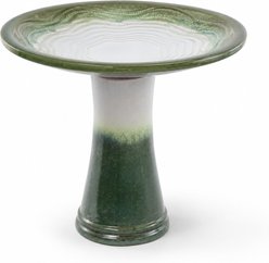 Little Pals Handmade Ombre Ceramic Bird Bath & Feeder, Green, 26-lb