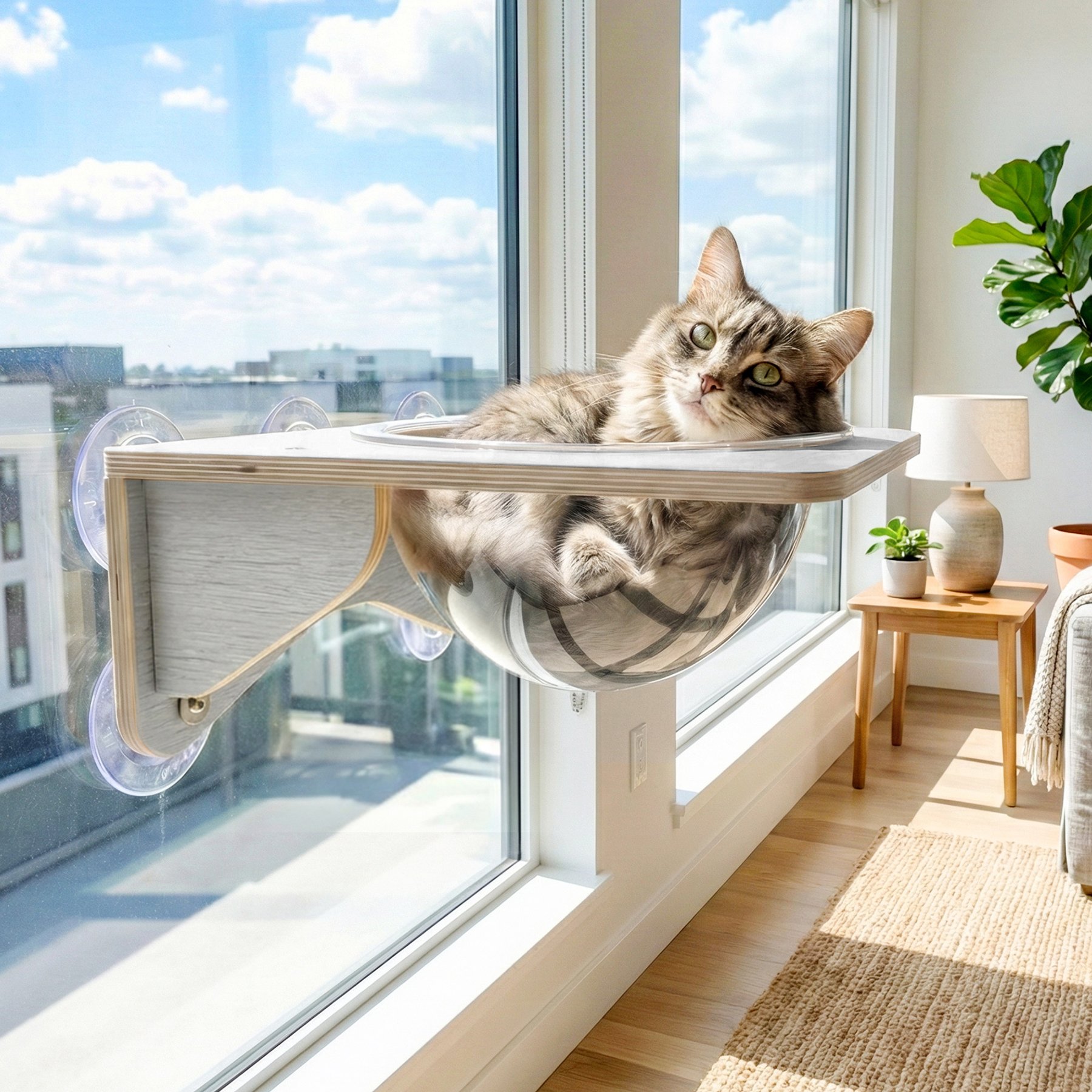 Happy & Polly Window View Cat Lounge Bed, Grey
