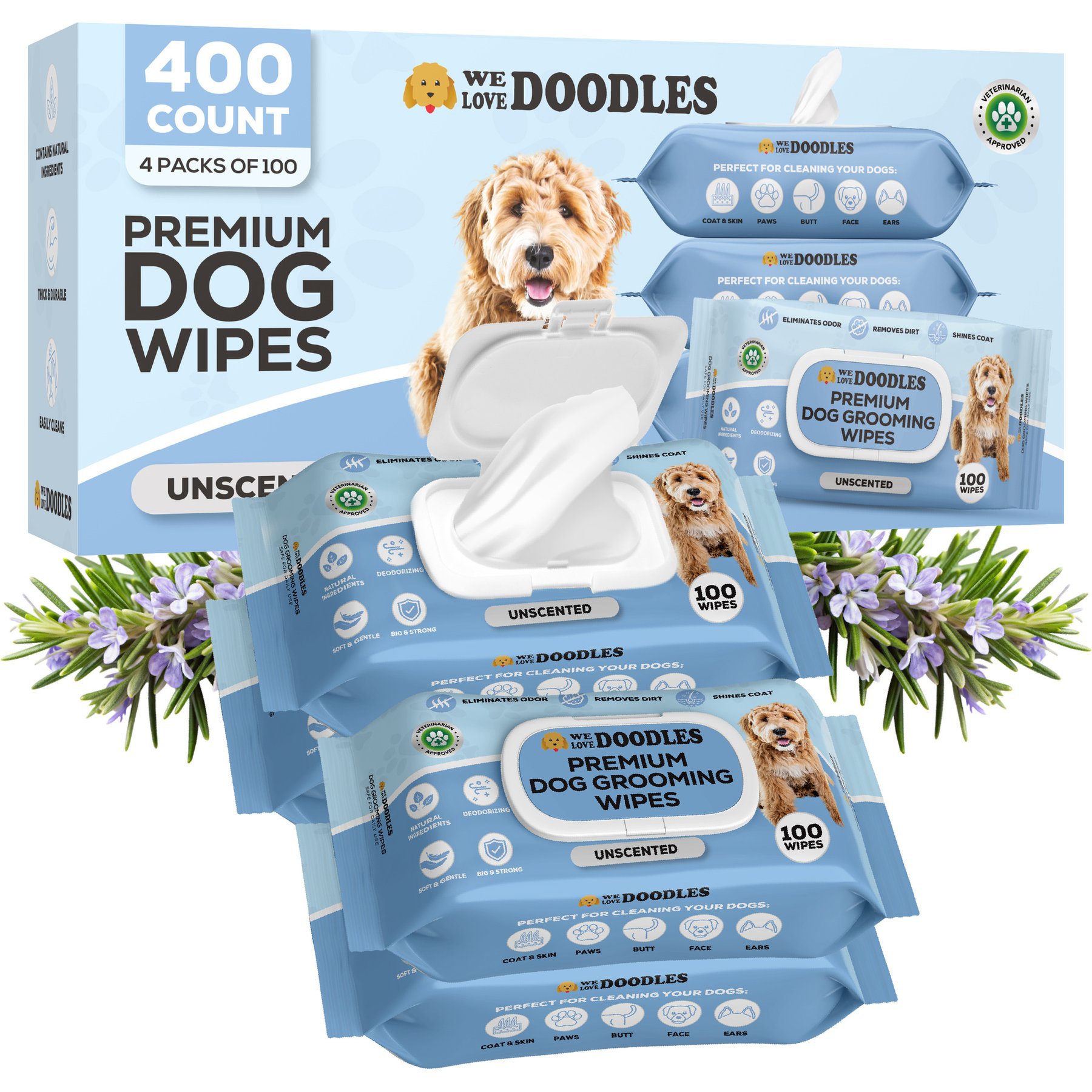 We Love Doodles Unscented Cleansing Dog Wipes, 400 count