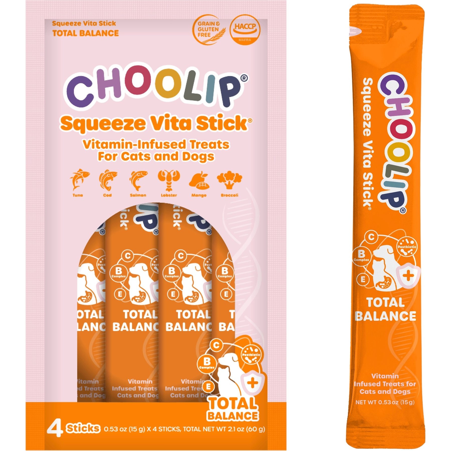 Choolip Total Balance Squeeze Grain-Free Tuna Flavored Lickable Cat Vita Stick, 2.1-oz pouch