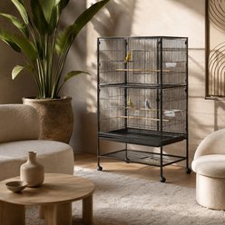 Little Pals Wrought Iron Flight with Stand, Flat Top Parrot with Casters, Slide-Out Tray, Feeders & Perches Bird Cage, Black, 52-in slide 2 of 8