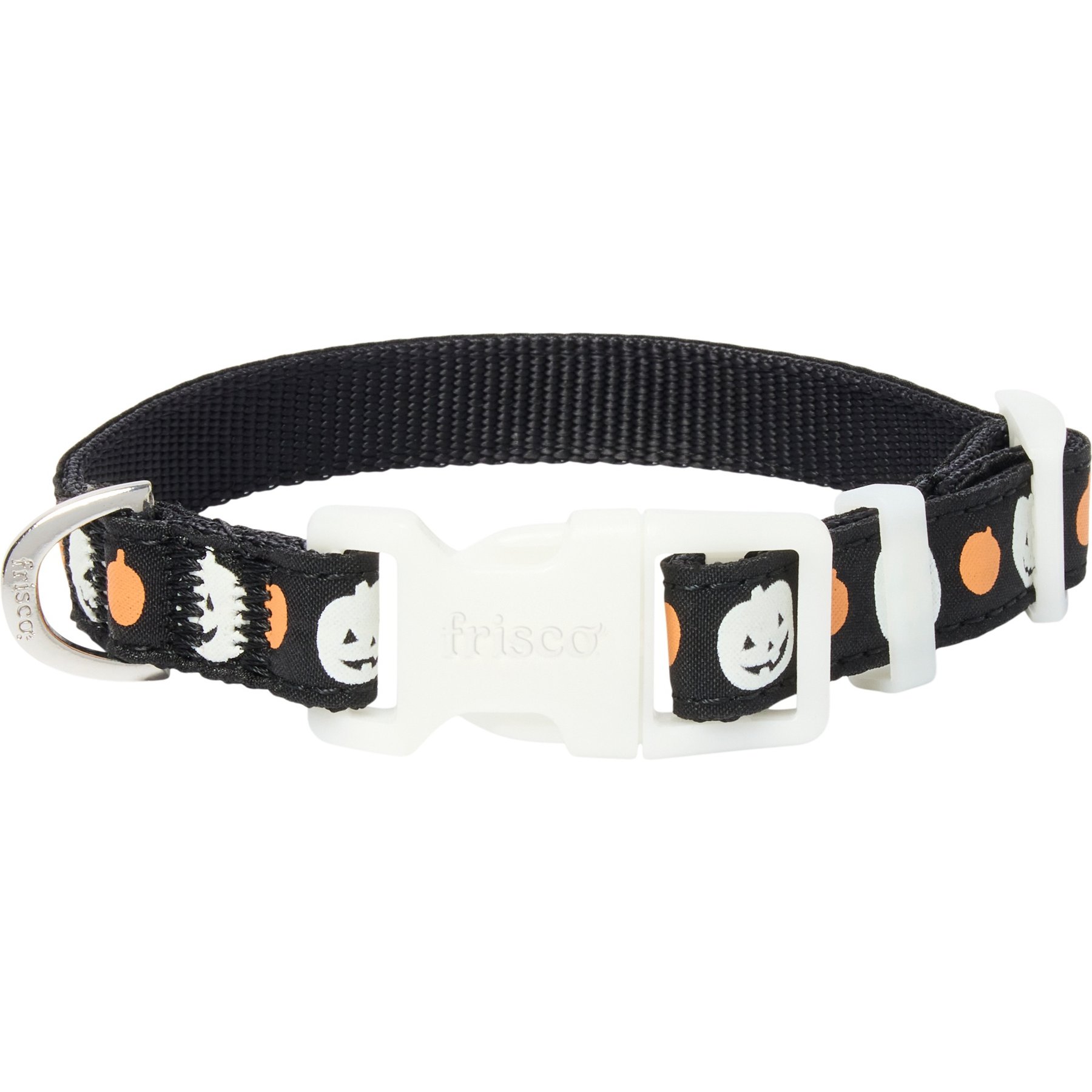 Frisco Glow in the Dark Pumpkin Dog Collar, XS: 8 to 12-in neck, 5/8-in wide