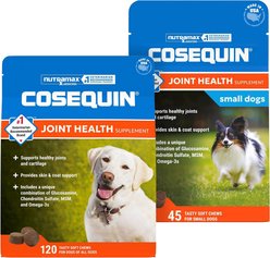 Nutramax Cosequin (DS) Plus MSM Soft Chews Joint Health Dog Supplement, 120 count & Nutramax Cosequin Maximum Strength with MSM Plus Omega-3's Mini Soft Chews Joint Health Small Dog Supplement, 45 count