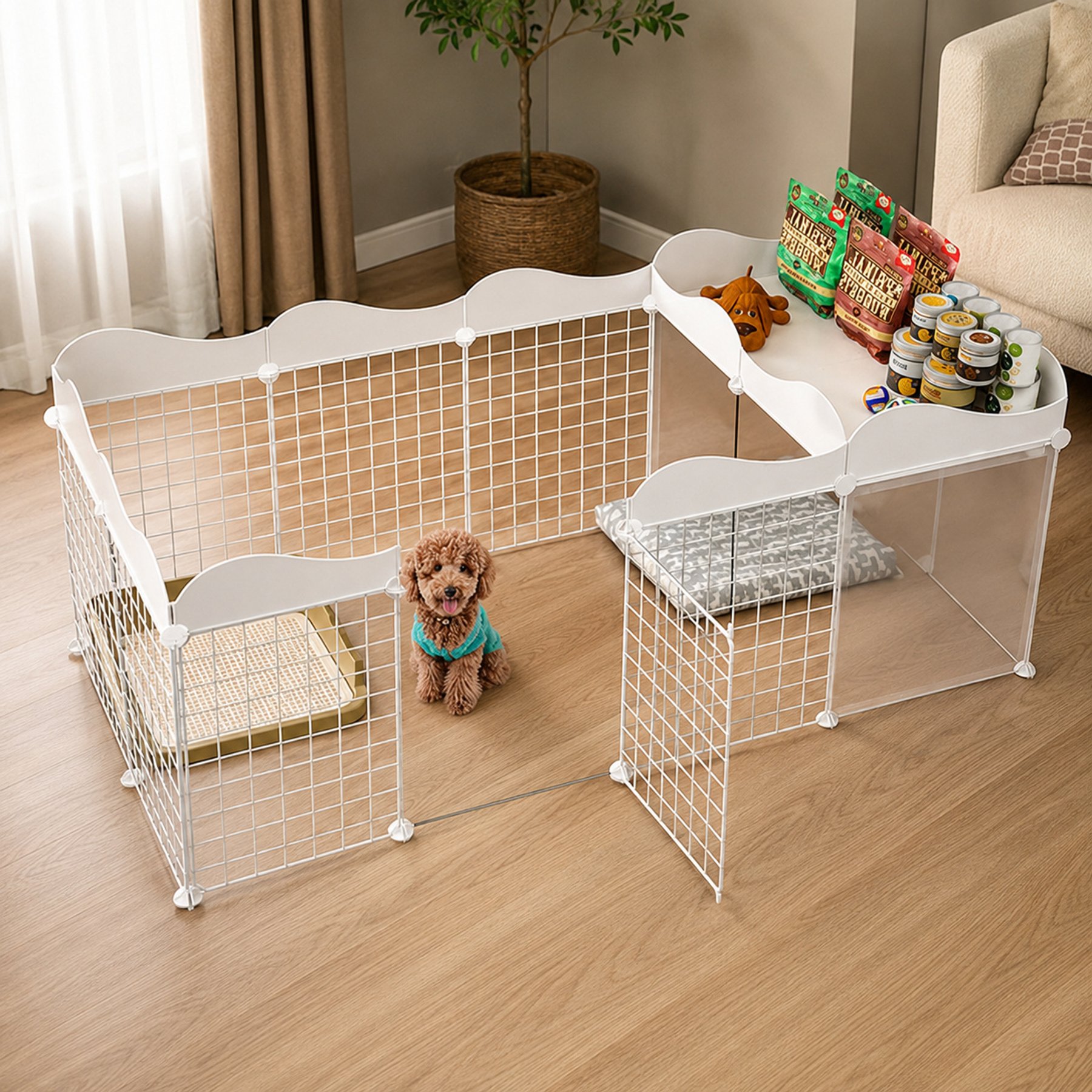 NonoPets Customizable Enclosure Play Yard with Top Storage Space Walk-Through Metal Wire Dog & Cat Exercise Pen, 58 x 29.5 x 22.5-in
