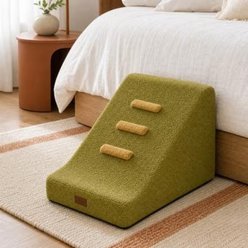 NonoPets Foam Stairs Non-Slip Base with Detachable Plush Cover Machine-Washable Dog & Cat Ramp, Green