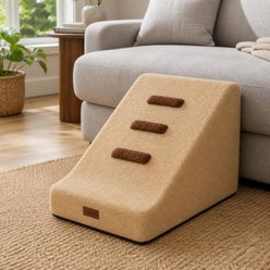 NonoPets Foam Stairs Non-Slip Base with Detachable Plush Cover Machine-Washable Dog & Cat Ramp, Beige