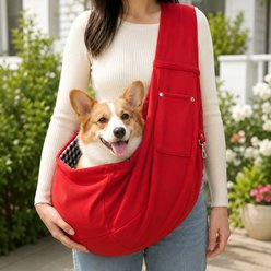 NonoPets Hands Free Adjustable Shoulder Breathable Crossbody Travel Pouch Carry-Bag Sling Dog Carrier, Red