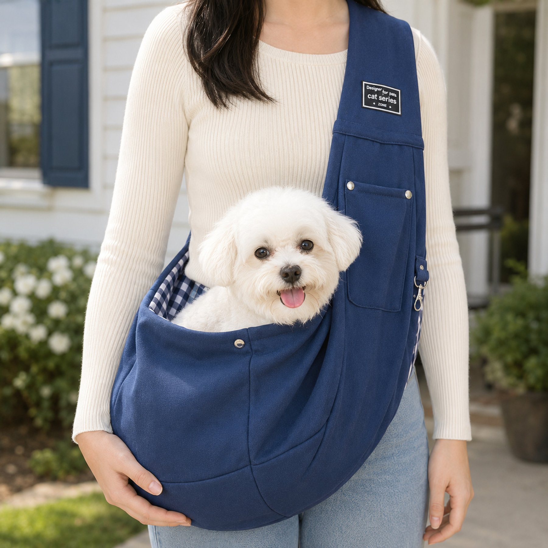 NonoPets Hands Free Adjustable Shoulder Breathable Crossbody Travel Pouch Carry-Bag Sling Dog Carrier, Blue