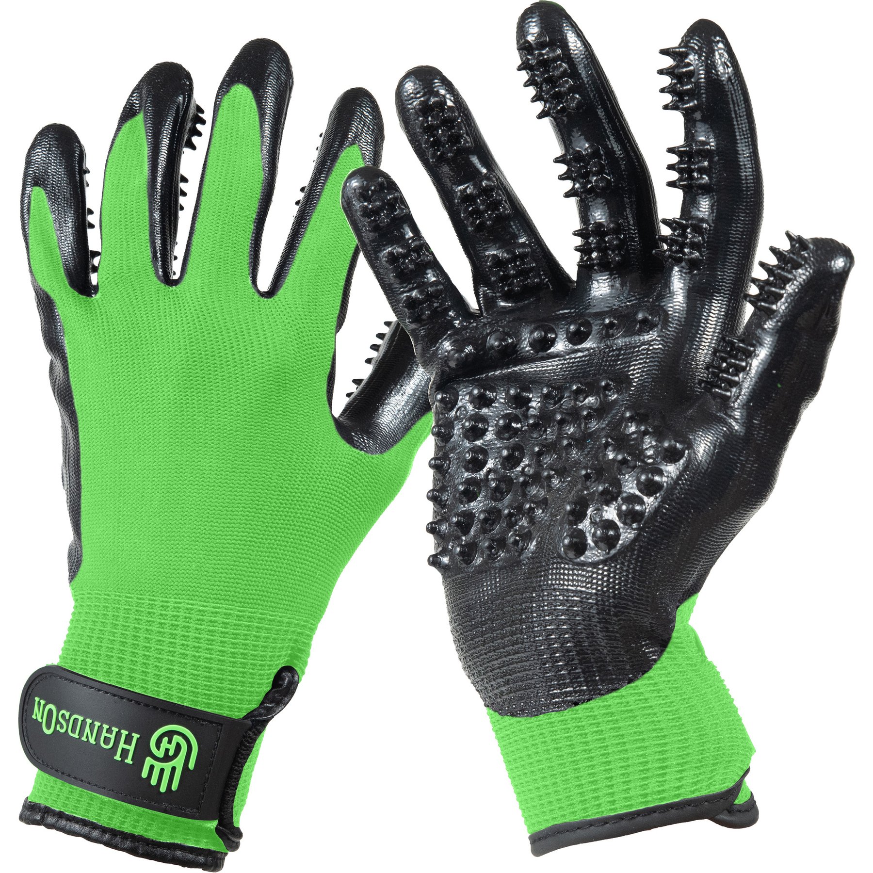 HandsOn All-In-One Pet Bathing & Grooming Gloves, Green, Small