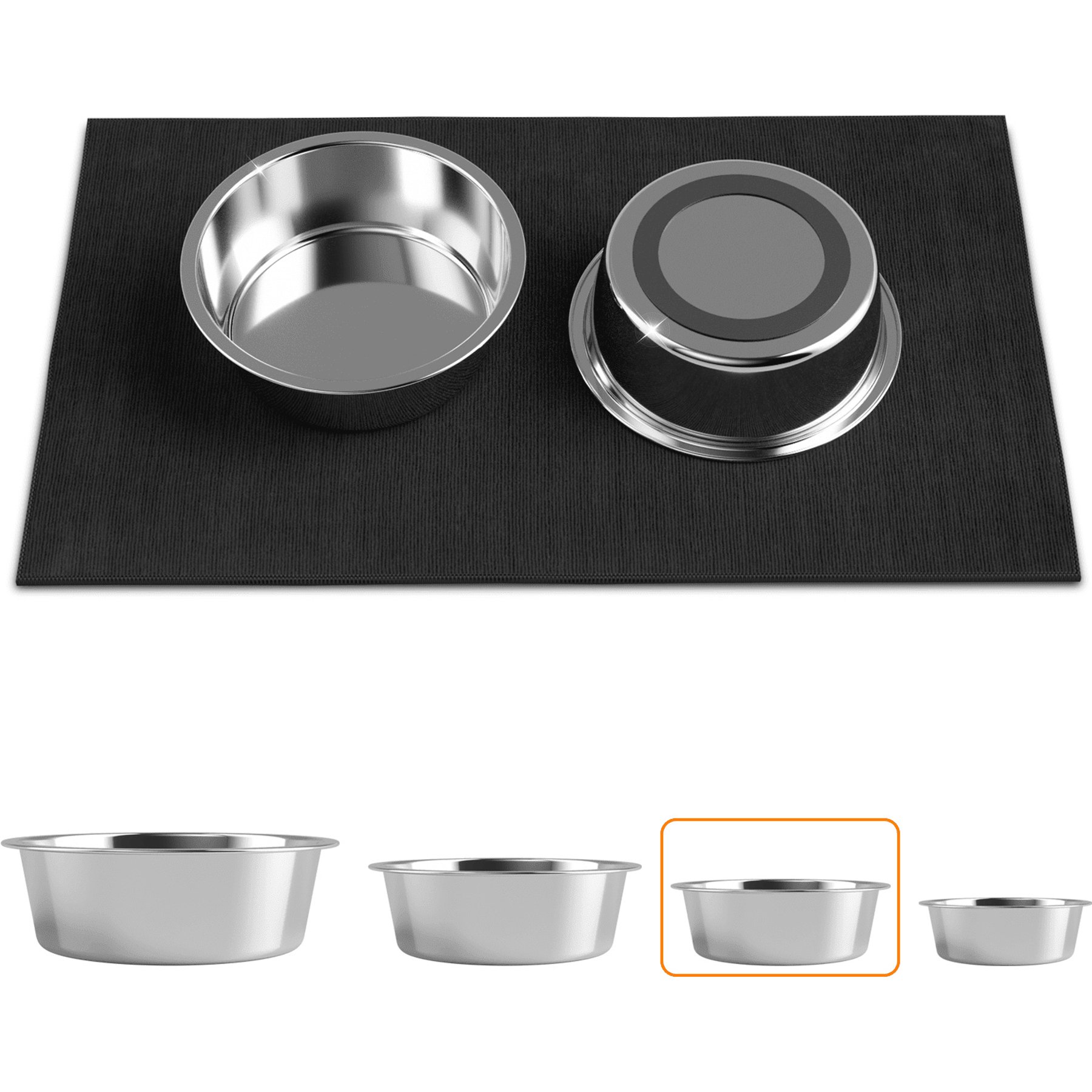 ADENGL Stainless Steel Dog Bowls with Non-Slip Mat, Silver, 2 count, Medium: 34-oz
