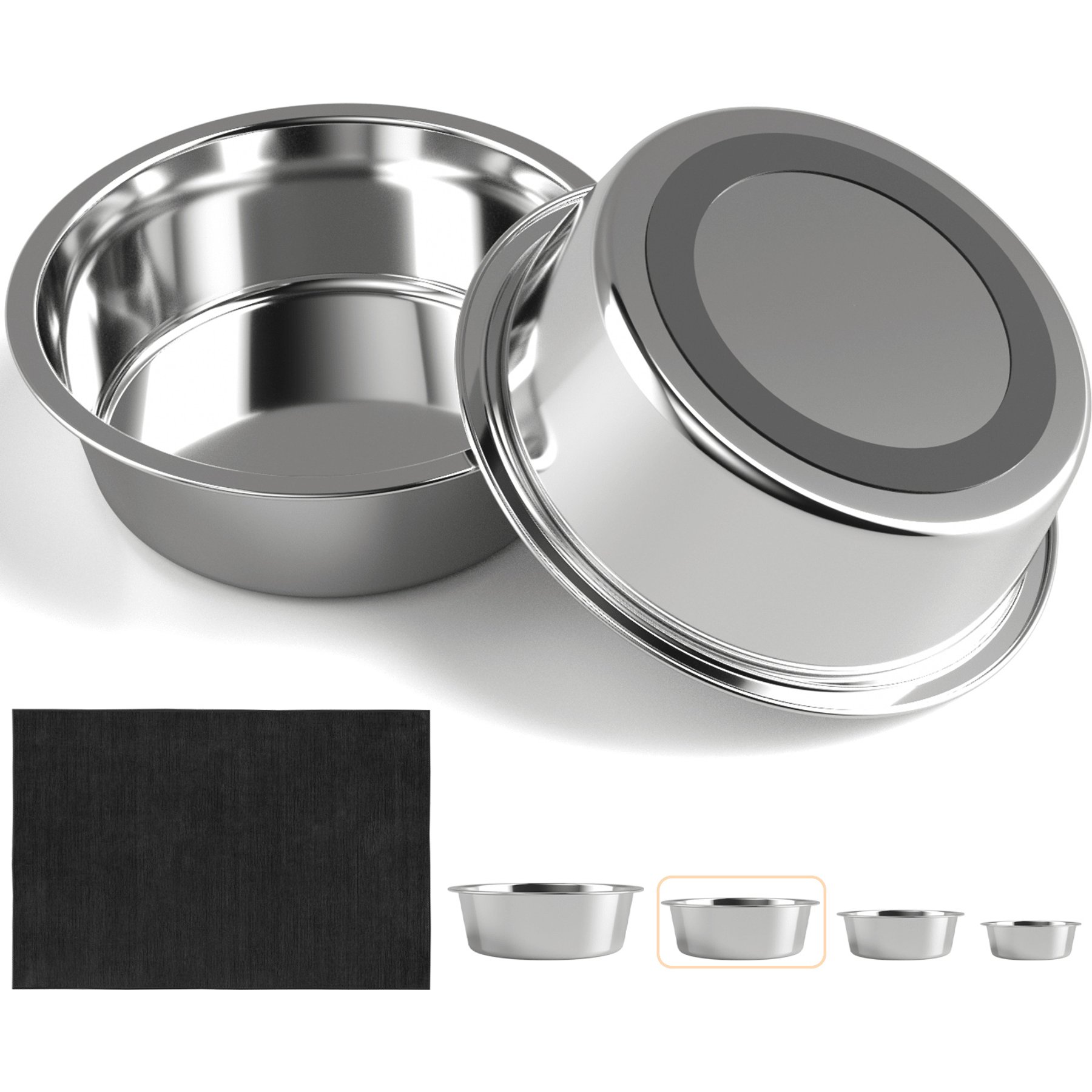 ADENGL Stainless Steel Dog Bowls with Non-Slip Mat, Silver, 2 count, Large: 61-oz