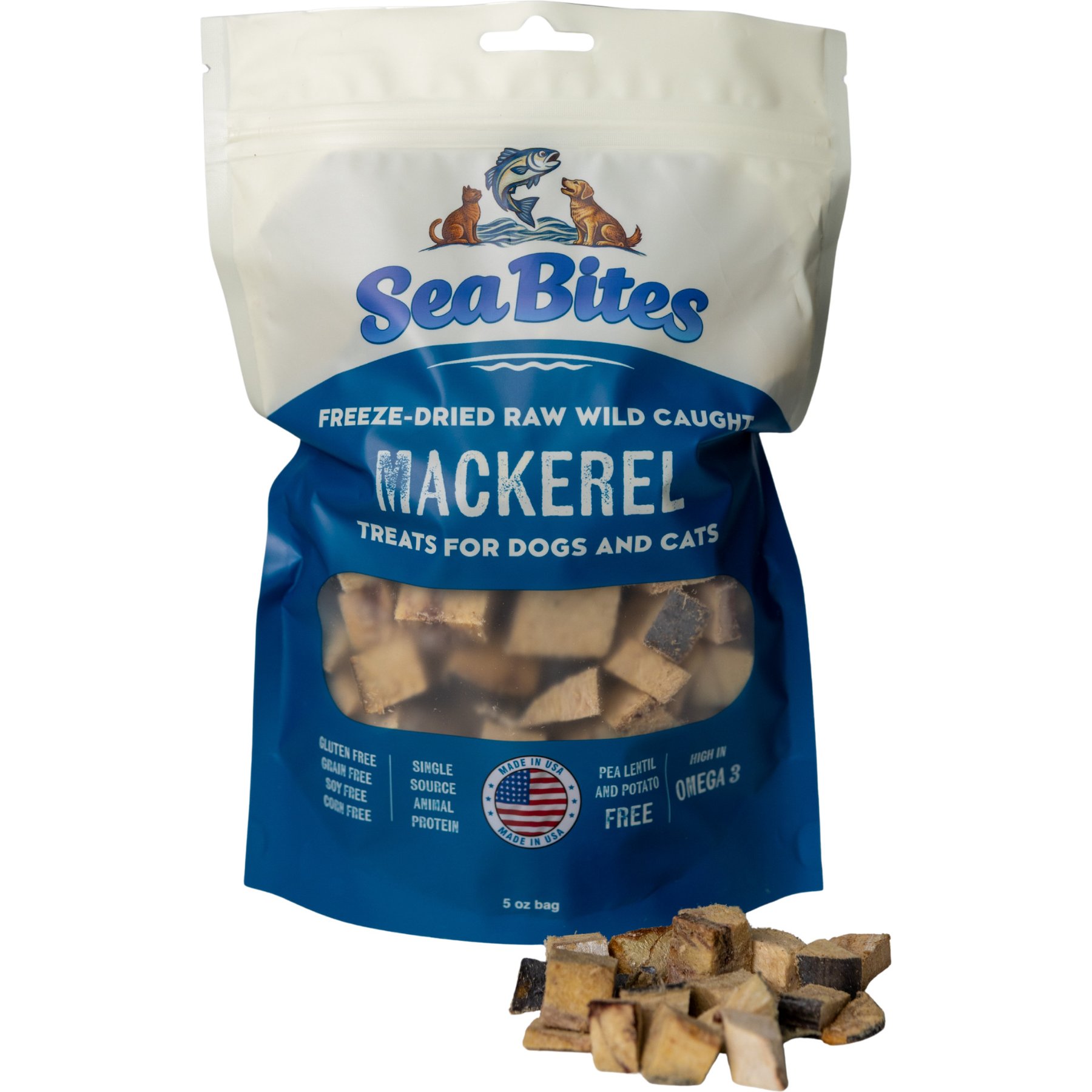 Sea Bites Gluten-Free Mackerel Freeze-Dried Dog Treats, 5-oz pouch