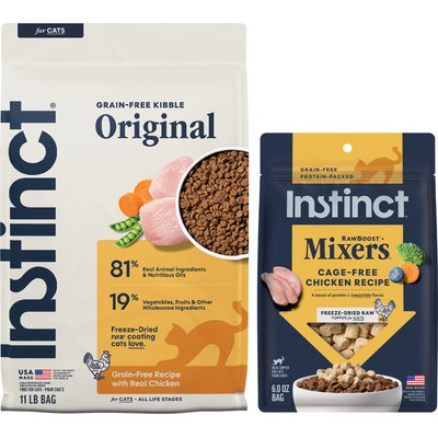 Instinct Instinct Original Recipe with Real Chicken Freeze-Dried Raw Coated Dry Food + Raw Boost Mixers Chicken Recipe Freeze-Dried Cat Food Topper