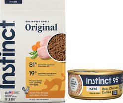Instinct Original Grain-Free Recipe with Real Chicken Freeze-Dried Raw Coated Dry Food + Pate Real Chicken Recipe Wet Canned Cat Food