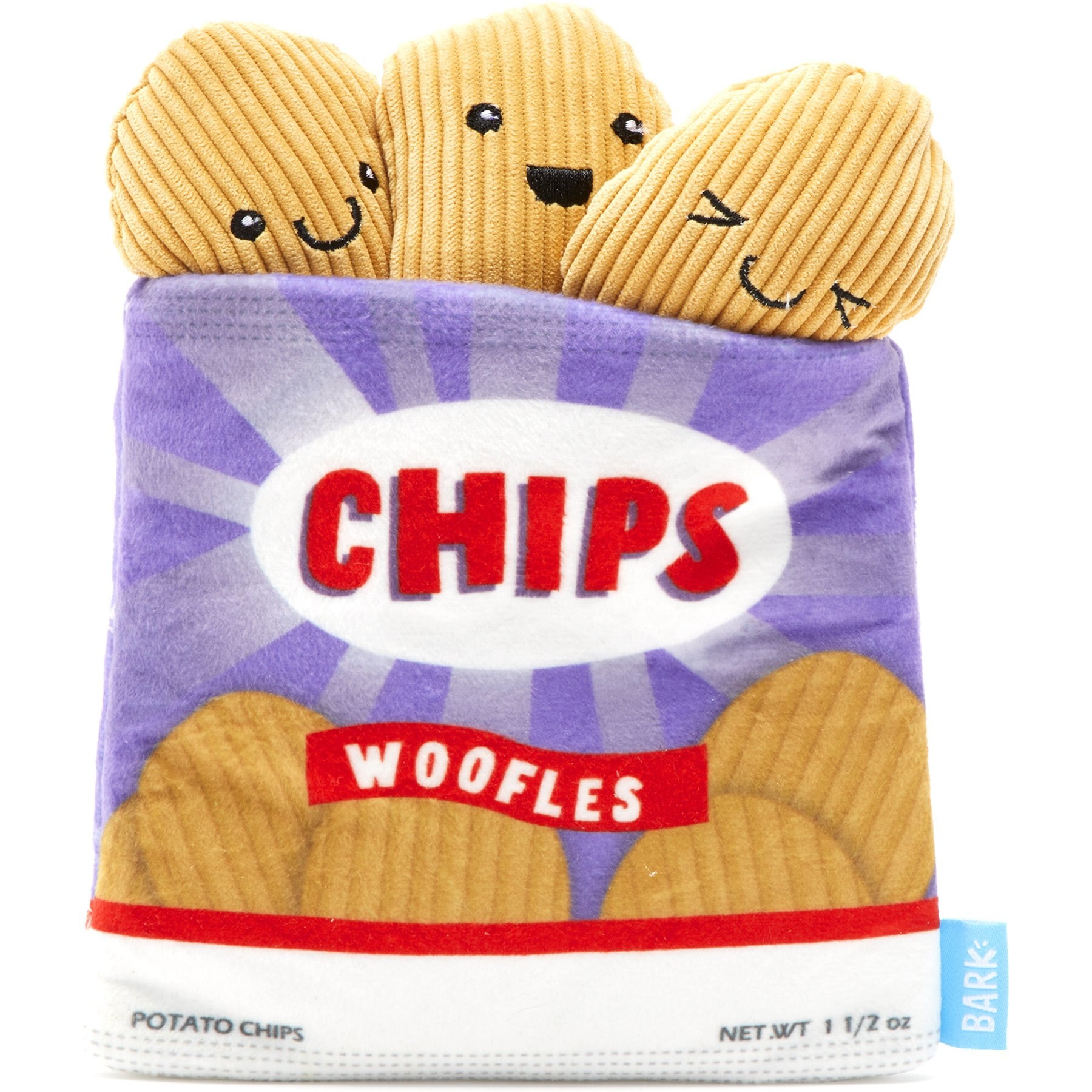 BARK Woofles Potato Chips Squeaky Plush Dog Toy, Multicolor