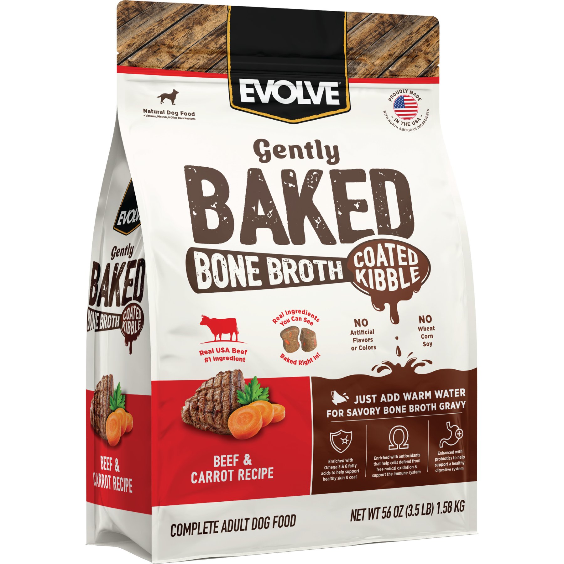 Evolve Gently Baked Bone Broth Coated Adult Beef & Carrot Kibble Dry Dog Food, 3.5-lb bag