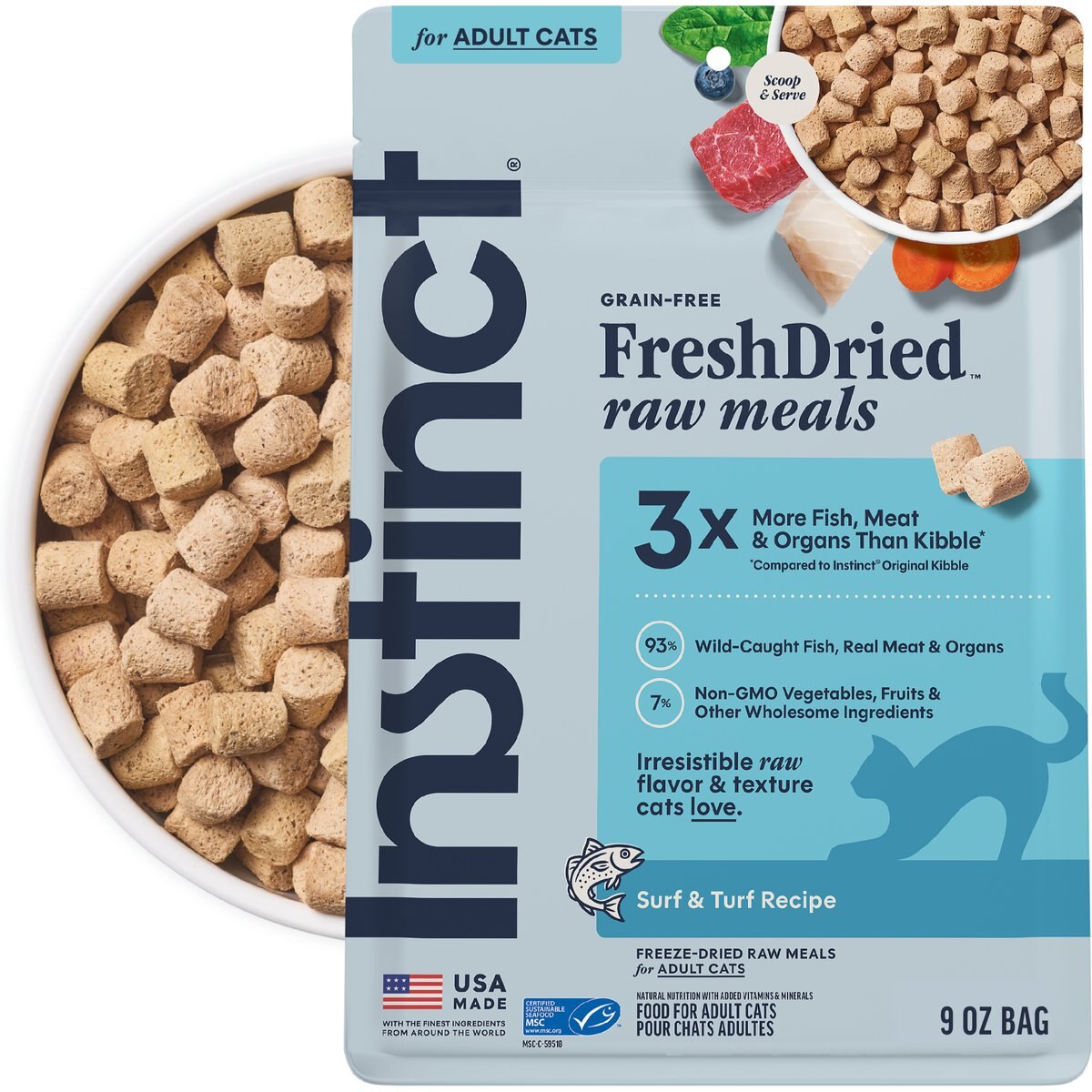 Instinct FreshDried Raw Meals Surf & Turf Recipe Freeze-Dried Cat Food, 9-oz bag