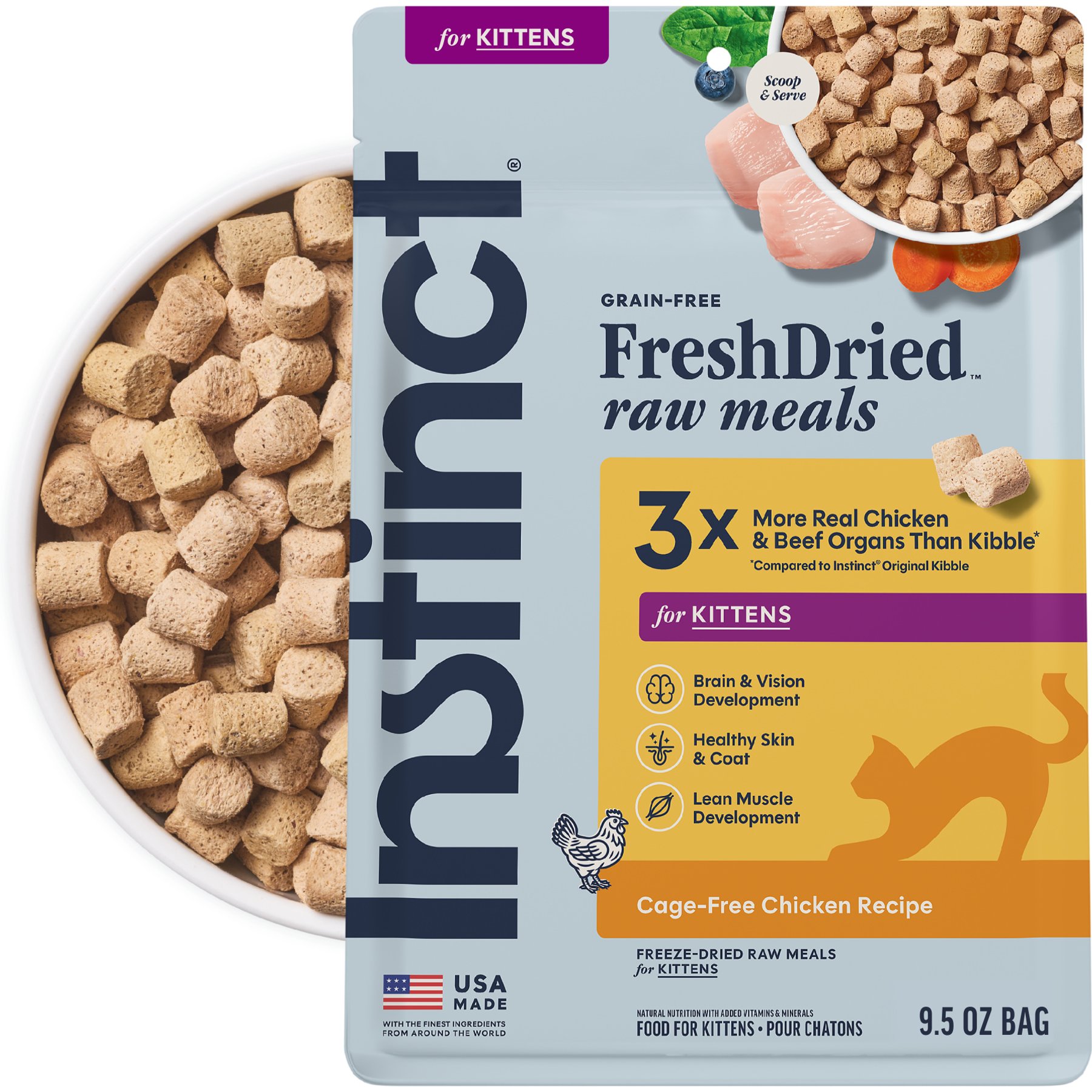 Instinct Kitten FreshDried Raw Meals Cage-Free Chicken Recipe Freeze-Dried Cat Food, 9.5-oz bag