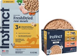 Instinct Original Grain-Free Pate Recipe Variety Pack Wet Canned Cat Food, 3-oz, case of 12 + Instinct Freeze-Dried Raw Meals Grain-Free Cage-Free Chicken Recipe Cat Food, 9.5-oz bag