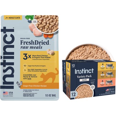 Instinct Instinct Original Grain-Free Pate Recipe Variety Pack Wet Canned Cat Food, 3-oz, case of 12 + Instinct Freeze-Dried Raw Meals Grain-Free Cage-Free Chicken Recipe Cat Food, 9.5-oz bag