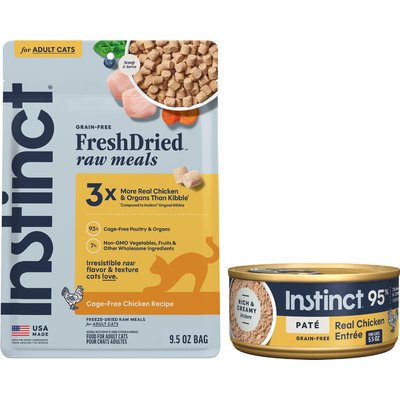 Instinct Instinct Original Grain-Free Pate Real Chicken Recipe Wet Canned Cat Food, 5.5-oz, case of 12 + Instinct Freeze-Dried Raw Meals Grain-Free Cage-Free Chicken Recipe Cat Food, 9.5-oz bag