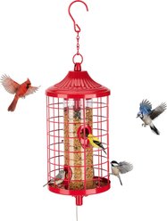 Kingsyard Squirrel-Proof 4-Port Outdoor Wild Bird Feeder, Red
