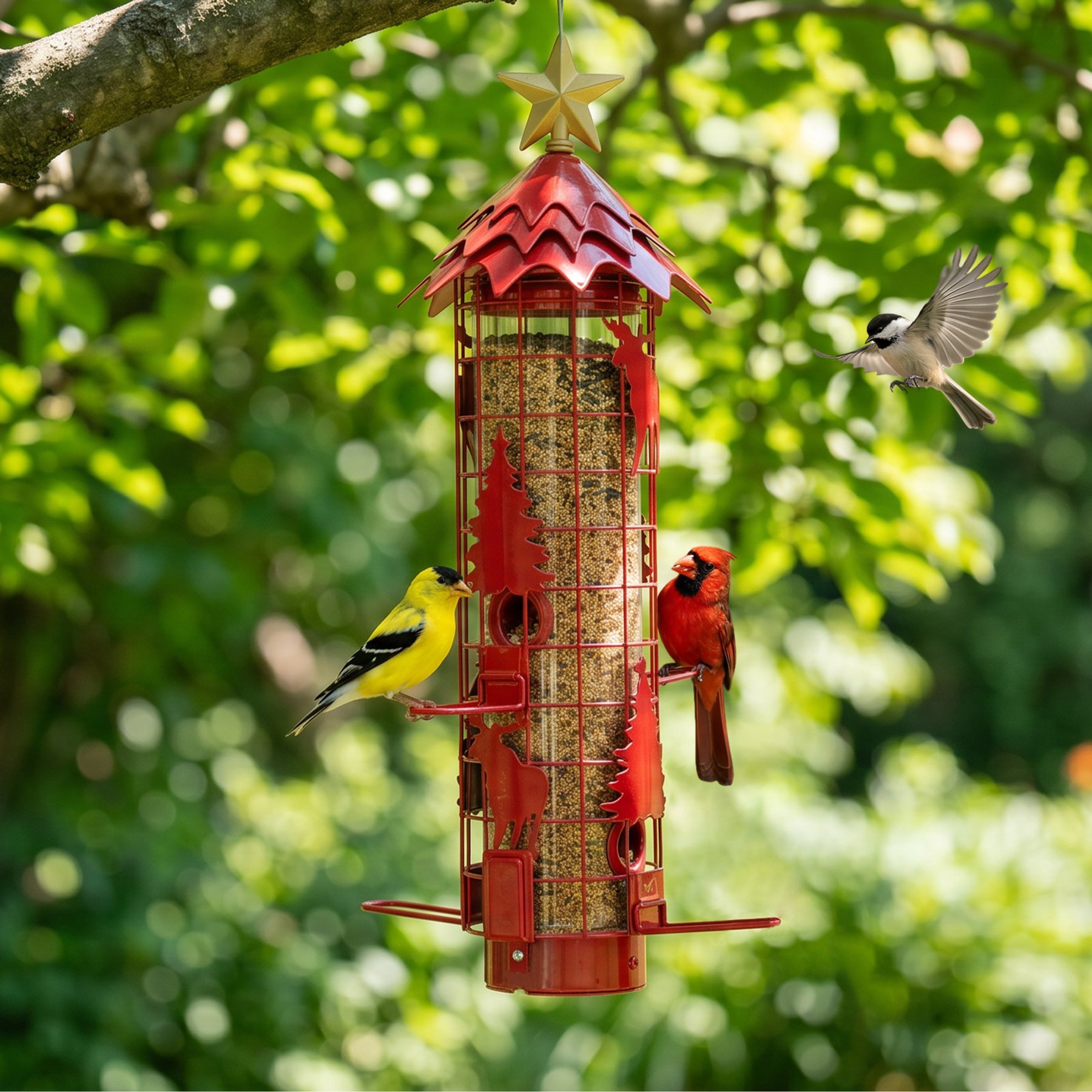 Kingsyard Squirrel-Proof Outdoor Wild Bird Feeder, Red