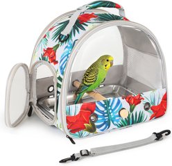 WEVONIGU Portable Travel Soft-Sided Parakeet Cage Clear View Window Ventilated Perch Lightweight Tropical Print Bird Carrier, Floral, 10-lb bag