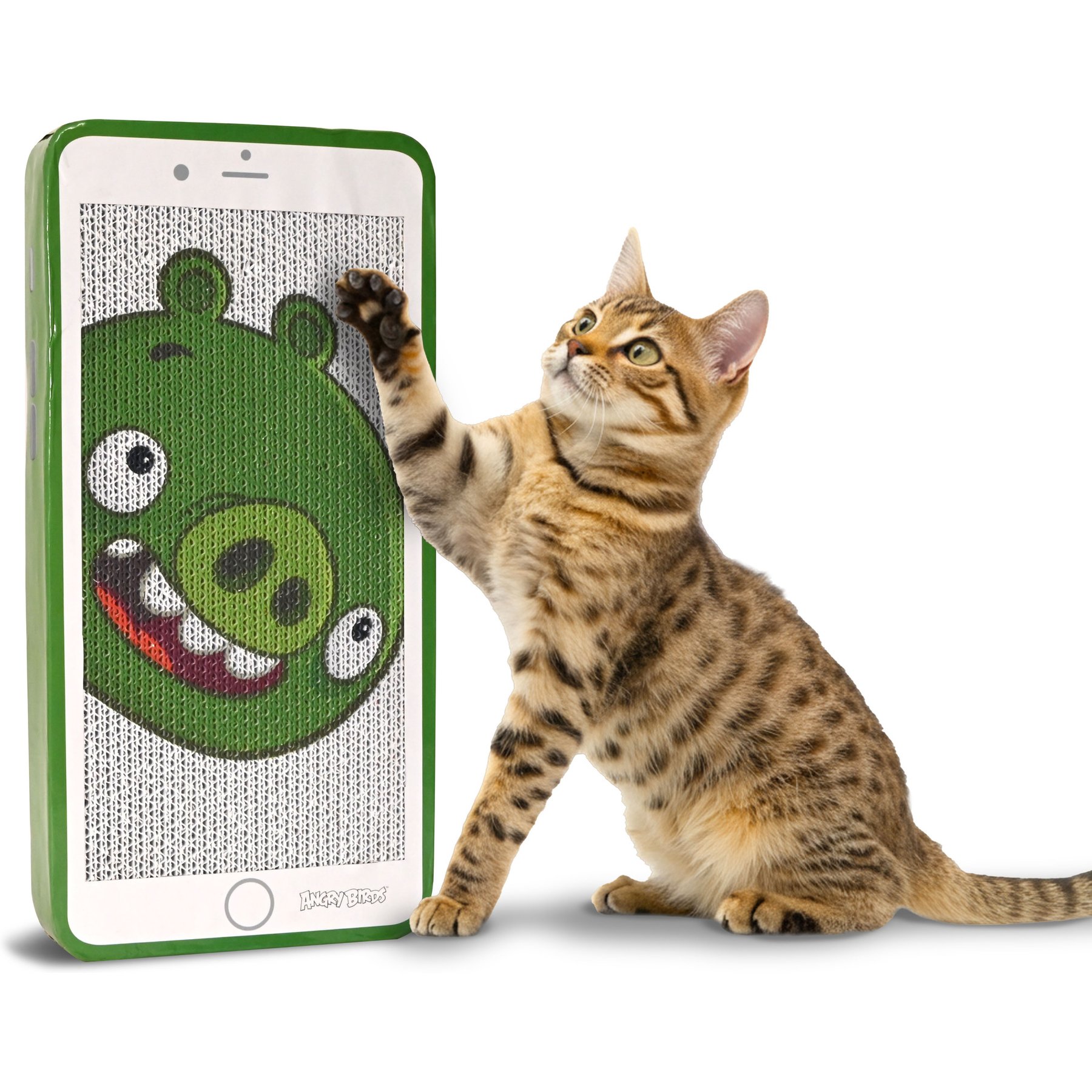 Angry Birds Cell Phone Fun Character Cardboard Scratcher Cat Toy with Catnip, 18 x 9-in, Green