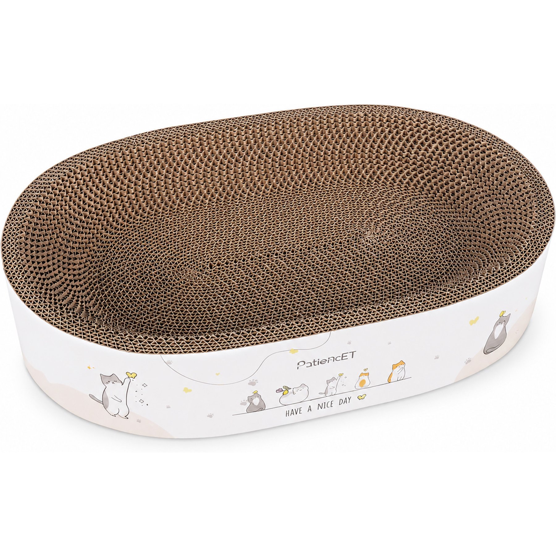 PatiencET Oval Pad Bowl High-Density Corrugated Cardboard Cat Scratcher Bed with Sealed Bottom, Brown, Large
